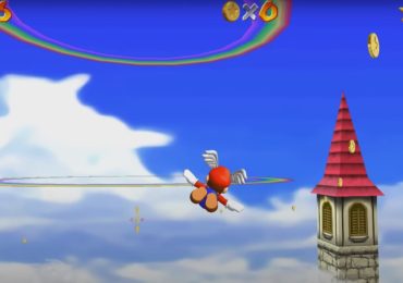 Super Mario 64: Mario fliegt durch Regenbogenringe