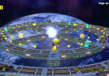 Pac Man rennt durch ein 3D Labyrinth da im Weltraum schwebt